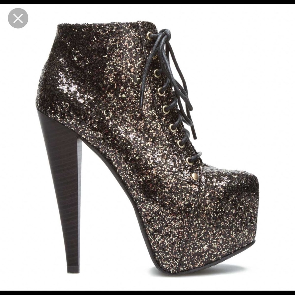 Shoe Dazzle Black Gold Glitter Booty Sharlene